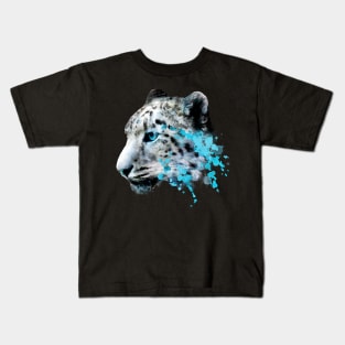 Dramabite Watercolor snow panther leopard artsy watercolour cougar painting Kids T-Shirt